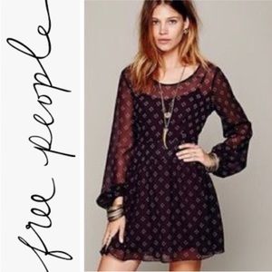 Free People Long Sleeve Sheer Print Boho Dress